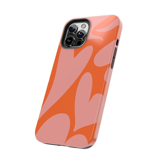Stylish Abstract Heart Pattern Phone Case - Pink and Orange Design - Durable Protection for Your Device | Tough Phone Cases Womens Eco Friendly Apparel