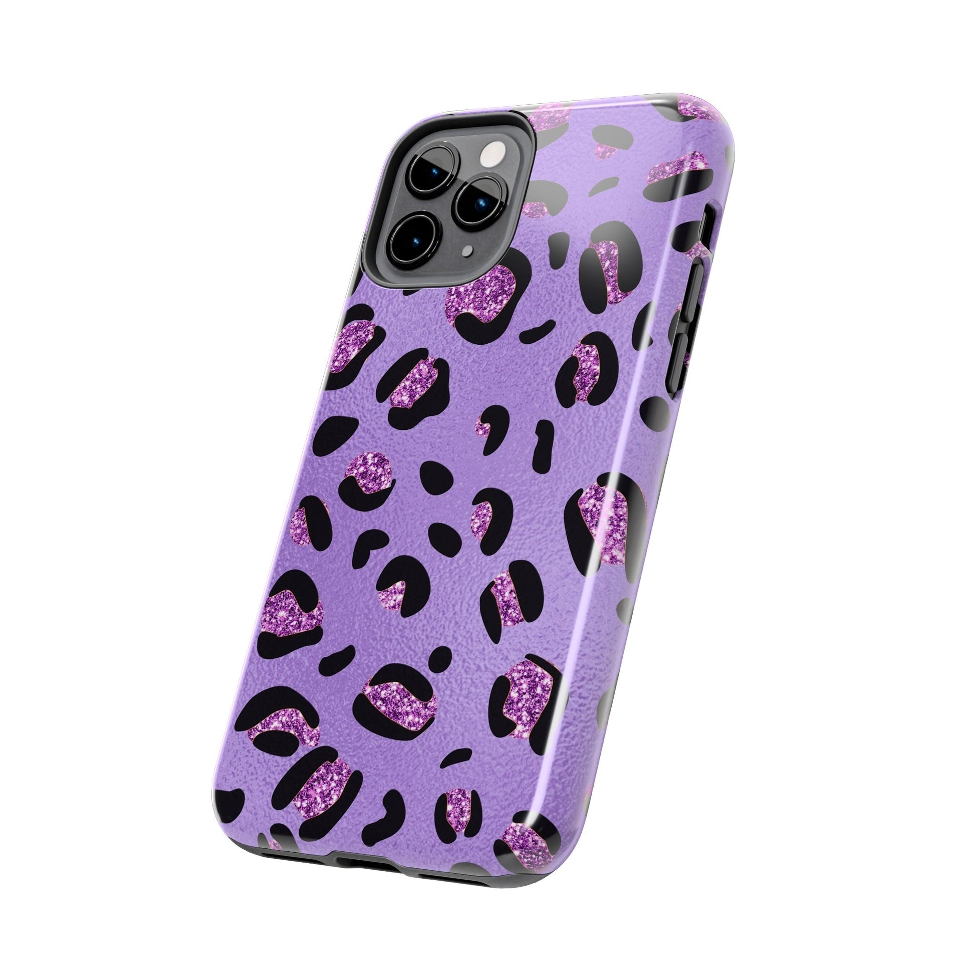 Purple Leopard Glitter Phone Case - Stylish Animal Print Design for iPhone and Android - Durable Protection | Tough Phone Cases Womens Eco Friendly Apparel
