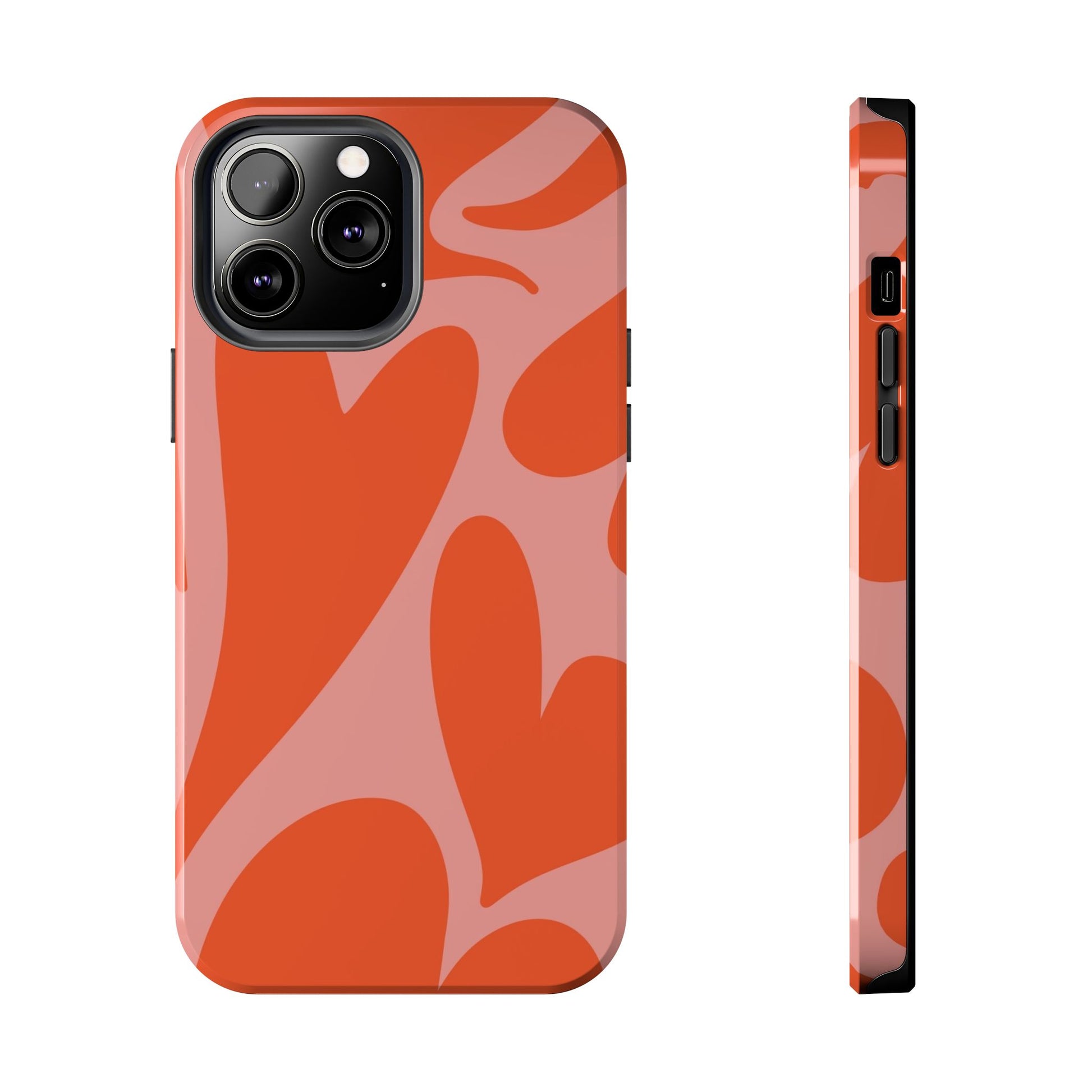 Cute Abstract Orange Heart Pattern Phone Case - Stylish and Durable Protection for Your Smartphone | Tough Phone Cases Womens Eco Friendly Apparel iPhone 13 Pro Max