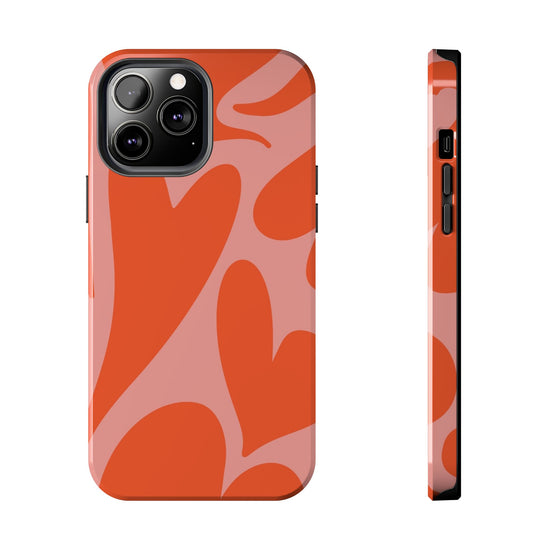 Cute Abstract Orange Heart Pattern Phone Case - Stylish and Durable Protection for Your Smartphone | Tough Phone Cases Womens Eco Friendly Apparel iPhone 13 Pro Max