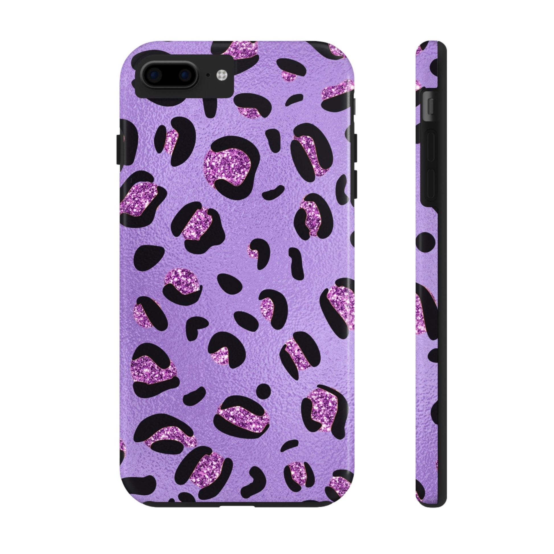 Purple Leopard Glitter Phone Case - Stylish Animal Print Design for iPhone and Android - Durable Protection | Tough Phone Cases Womens Eco Friendly Apparel iPhone 7 Plus, iPhone 8 Plus