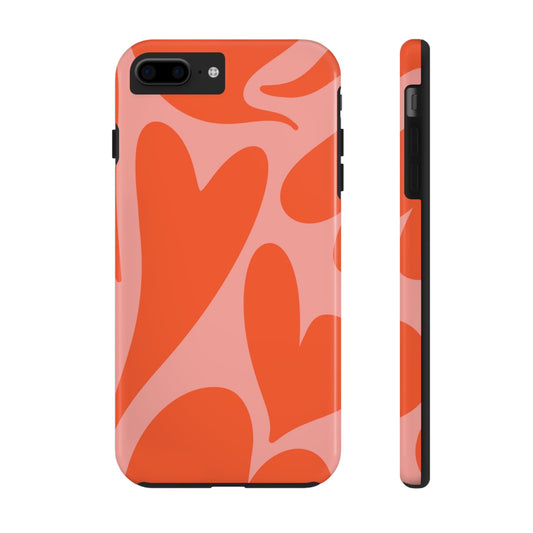 Cute Abstract Orange Heart Pattern Phone Case - Stylish and Durable Protection for Your Smartphone | Tough Phone Cases Womens Eco Friendly Apparel iPhone 7 Plus, iPhone 8 Plus