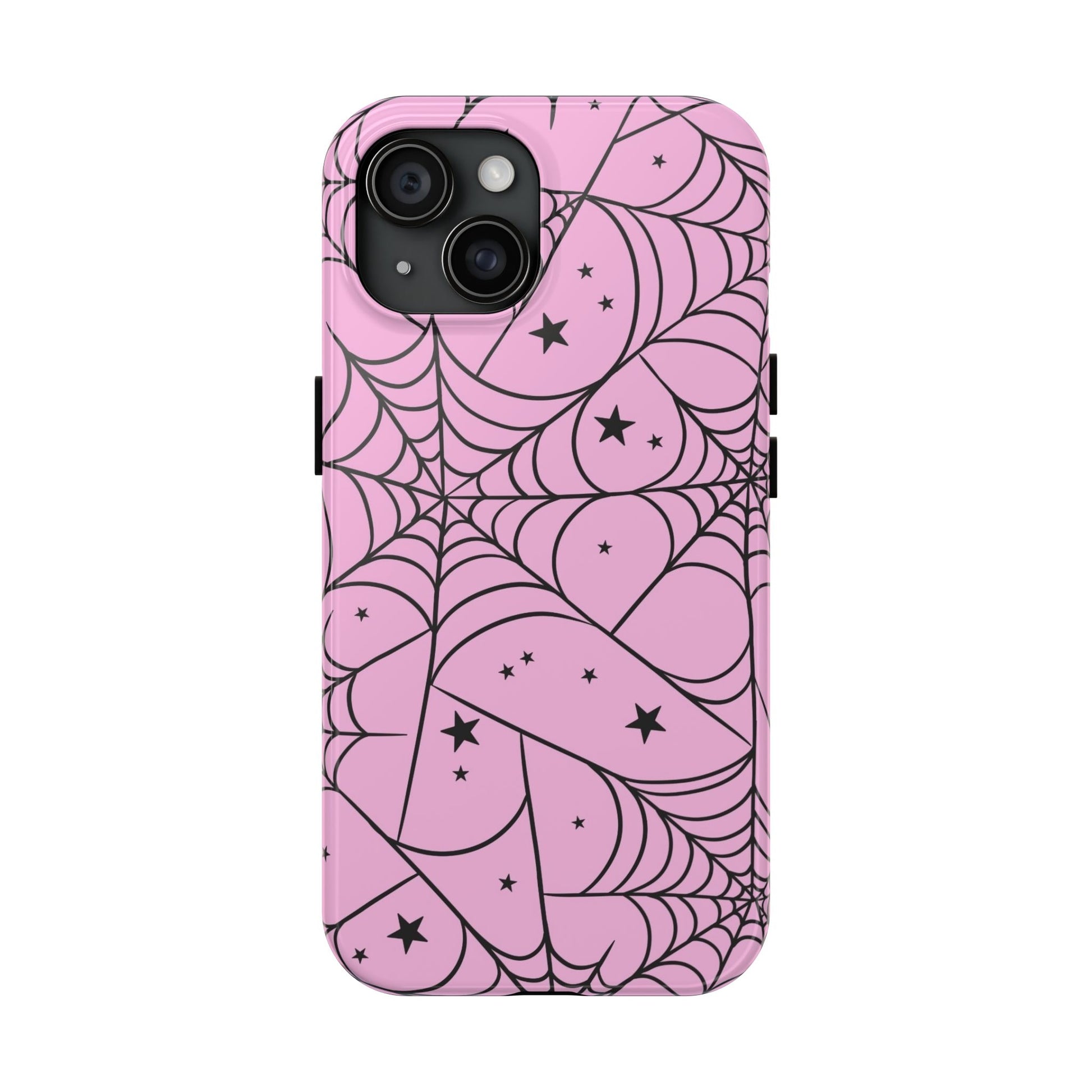 Stylish Pink Spider Web and Stars Phone Case - Cute Halloween Design - Protective Shockproof Cover | Tough Phone Cases Womens Eco Friendly Apparel