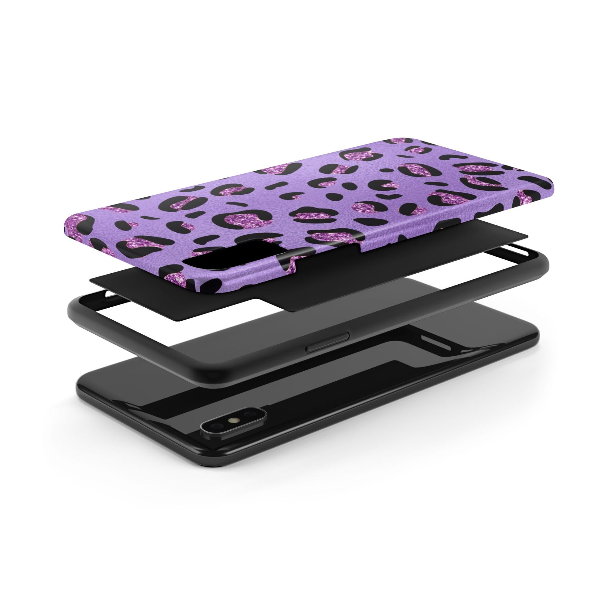 Purple Leopard Glitter Phone Case - Stylish Animal Print Design for iPhone and Android - Durable Protection | Tough Phone Cases Womens Eco Friendly Apparel