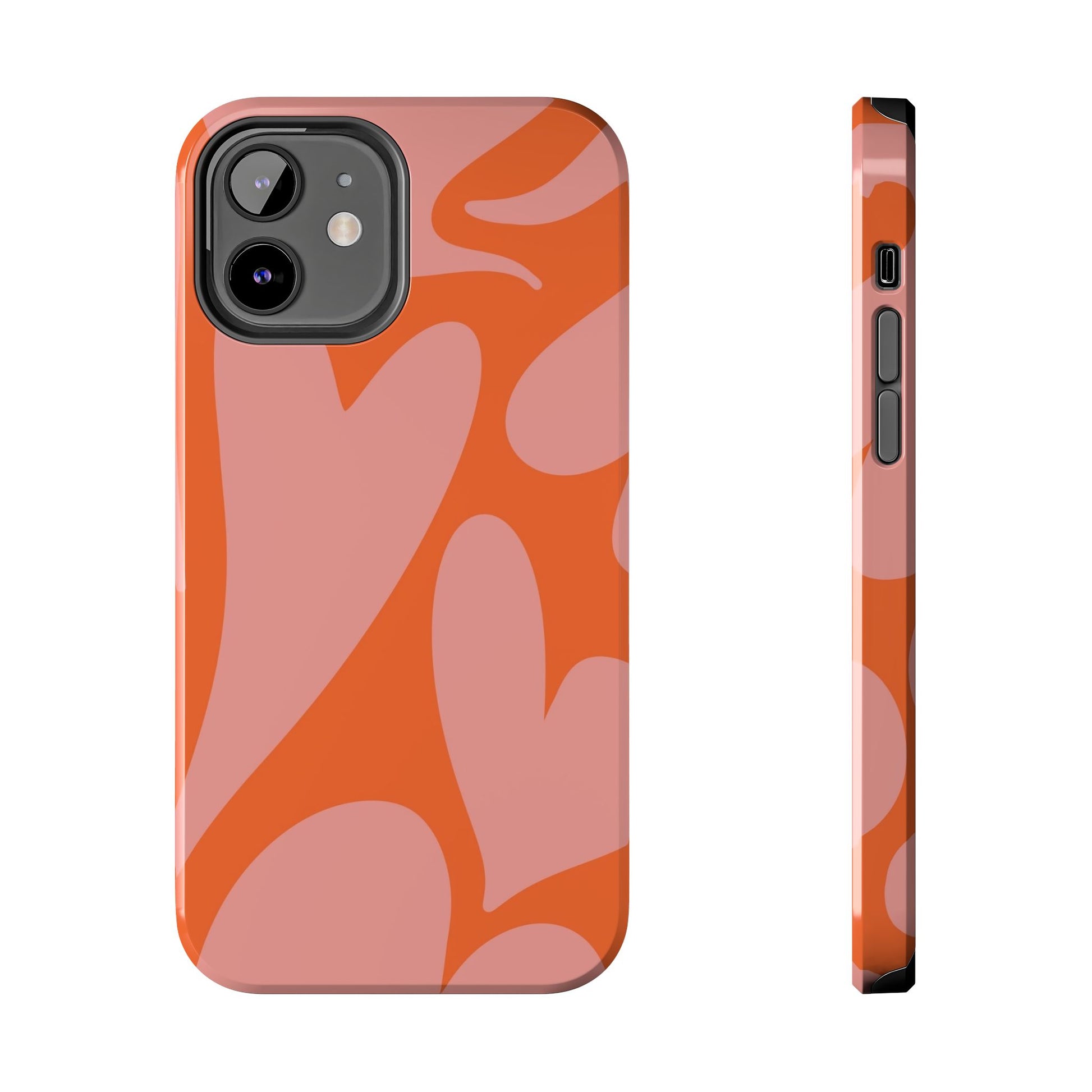 Stylish Abstract Heart Pattern Phone Case - Pink and Orange Design - Durable Protection for Your Device | Tough Phone Cases Womens Eco Friendly Apparel iPhone 12