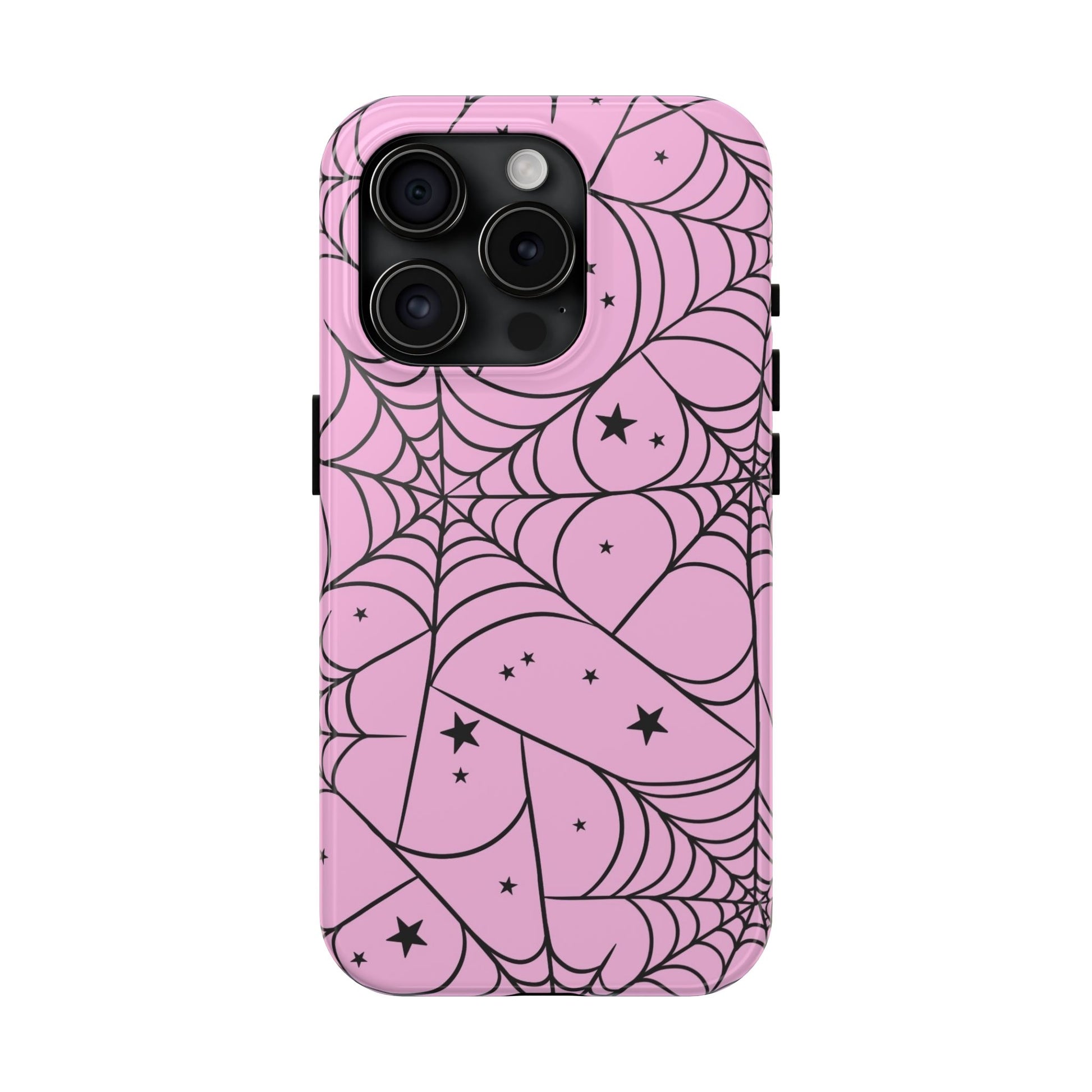 Stylish Pink Spider Web and Stars Phone Case - Cute Halloween Design - Protective Shockproof Cover | Tough Phone Cases Womens Eco Friendly Apparel