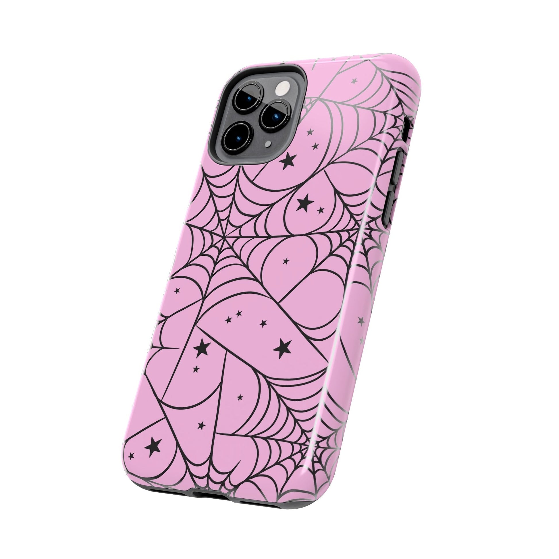 Stylish Pink Spider Web and Stars Phone Case - Cute Halloween Design - Protective Shockproof Cover | Tough Phone Cases Womens Eco Friendly Apparel