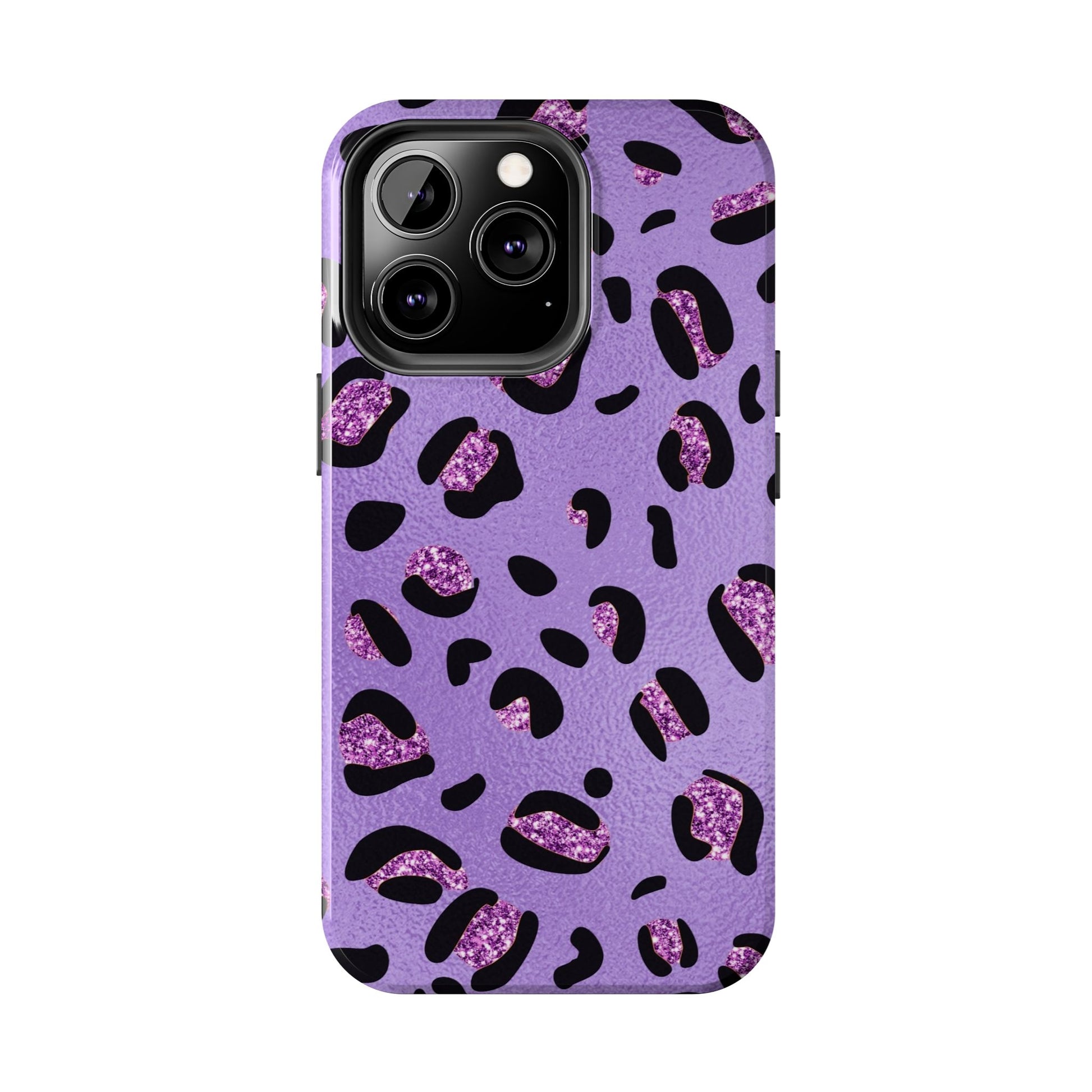 Purple Leopard Glitter Phone Case - Stylish Animal Print Design for iPhone and Android - Durable Protection | Tough Phone Cases Womens Eco Friendly Apparel