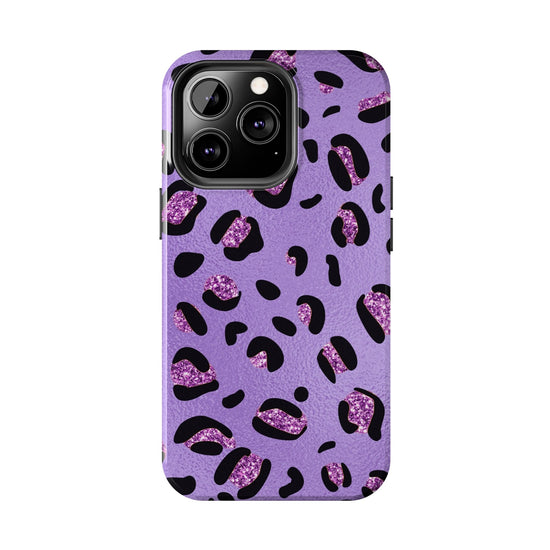 Purple Leopard Glitter Phone Case - Stylish Animal Print Design for iPhone and Android - Durable Protection | Tough Phone Cases Womens Eco Friendly Apparel