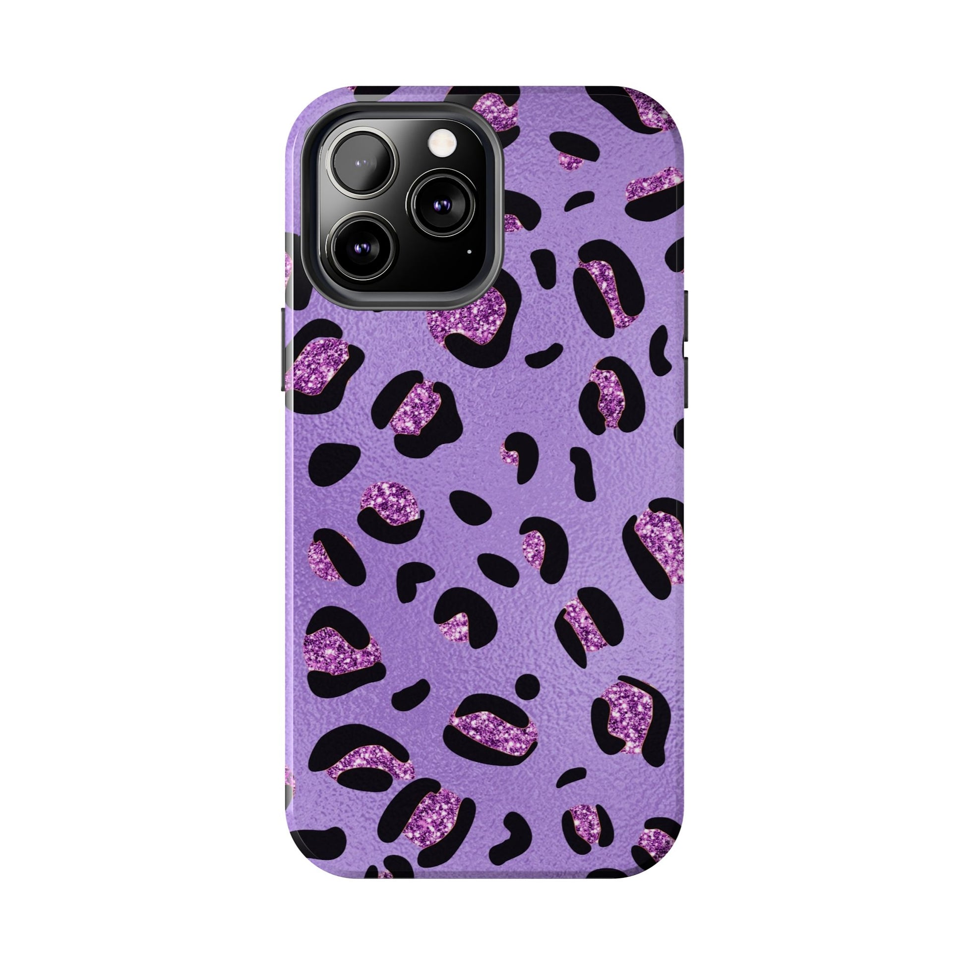 Purple Leopard Glitter Phone Case - Stylish Animal Print Design for iPhone and Android - Durable Protection | Tough Phone Cases Womens Eco Friendly Apparel