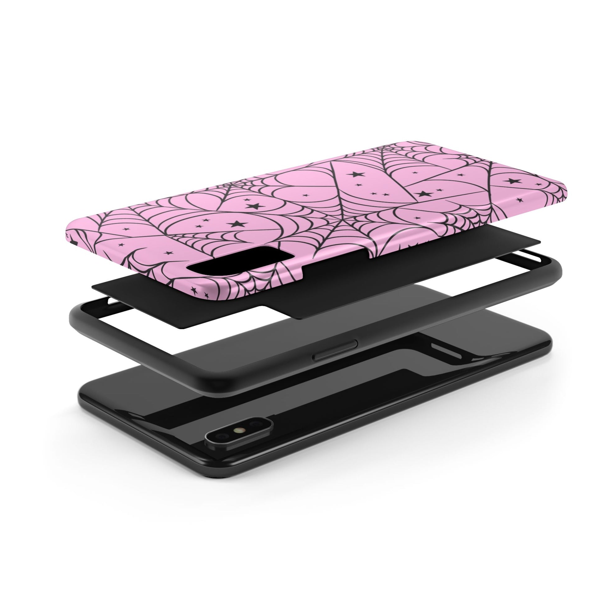 Stylish Pink Spider Web and Stars Phone Case - Cute Halloween Design - Protective Shockproof Cover | Tough Phone Cases Womens Eco Friendly Apparel