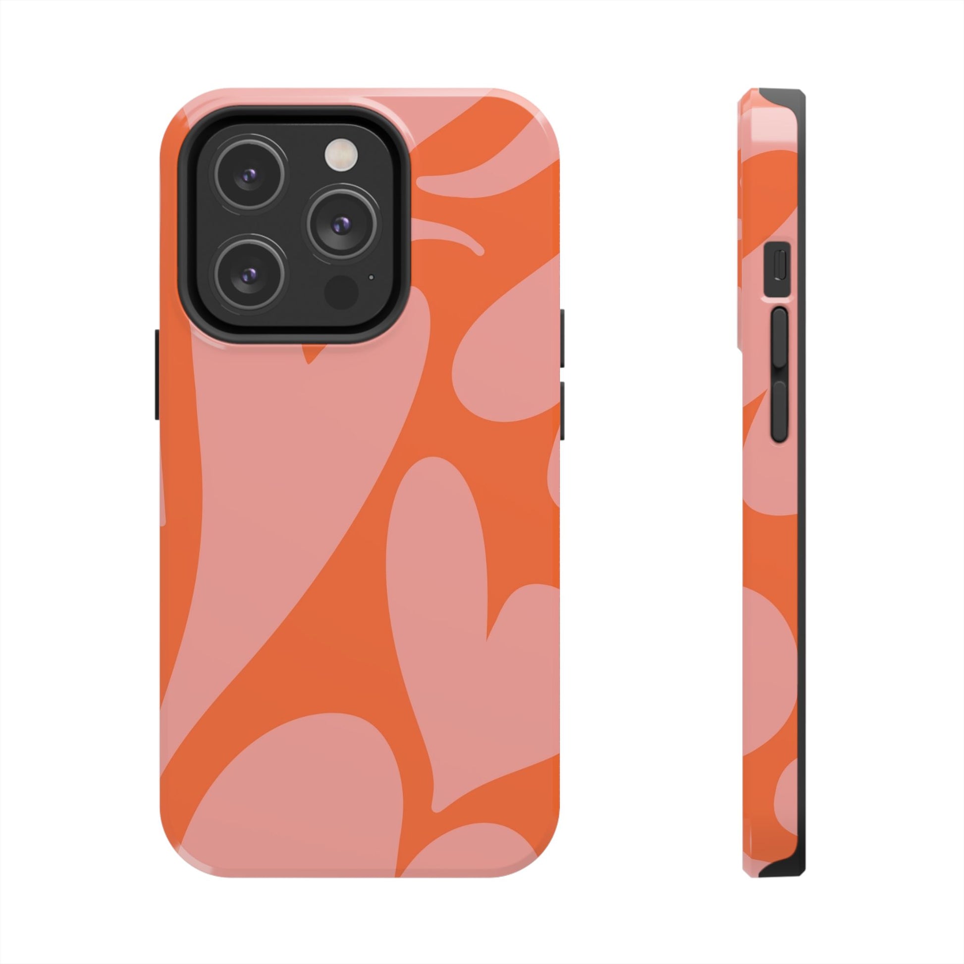 Stylish Abstract Heart Pattern Phone Case - Pink and Orange Design - Durable Protection for Your Device | Tough Phone Cases Womens Eco Friendly Apparel iPhone 14 Pro