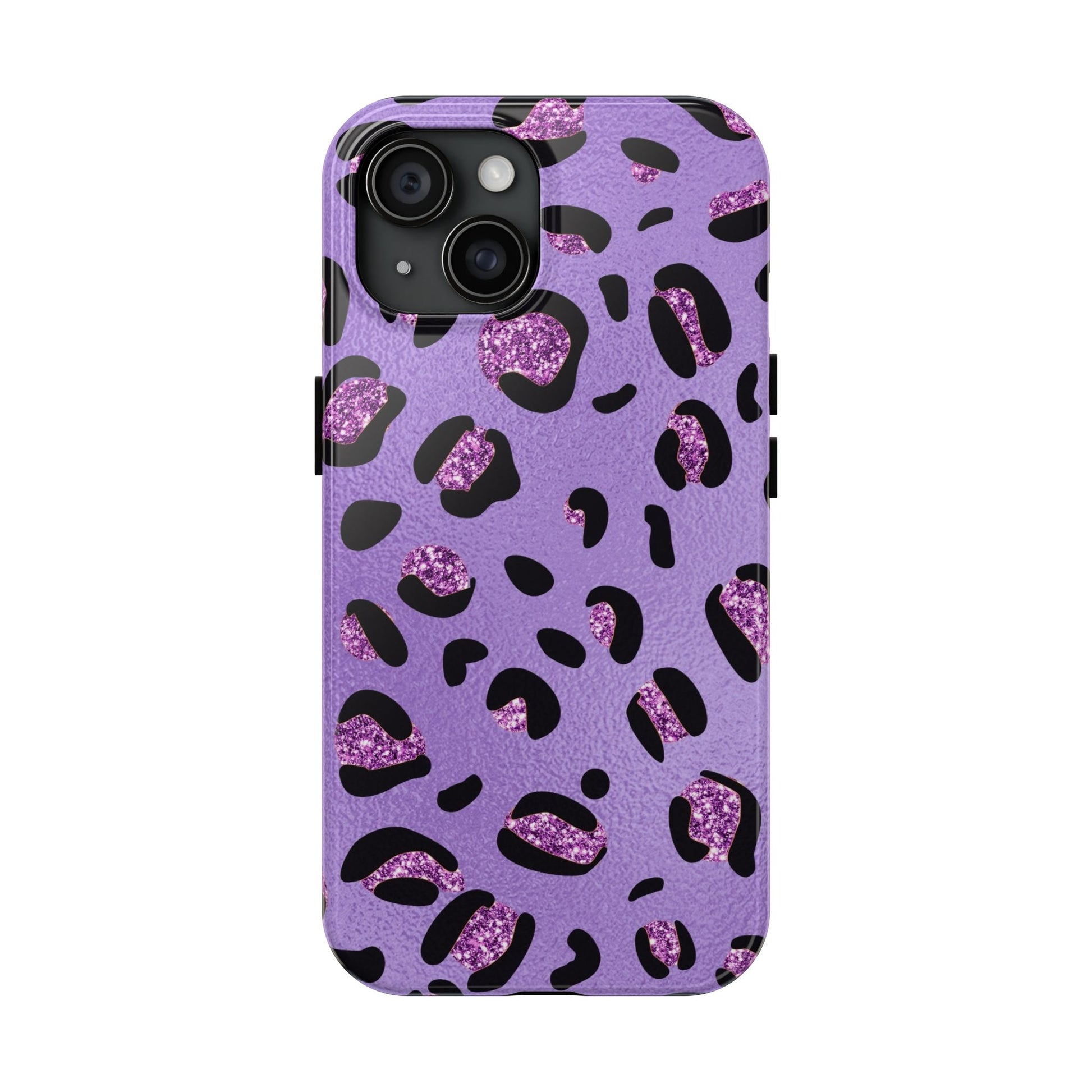 Purple Leopard Glitter Phone Case - Stylish Animal Print Design for iPhone and Android - Durable Protection | Tough Phone Cases Womens Eco Friendly Apparel