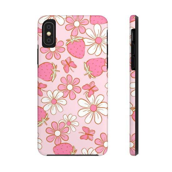 Cute Pink Strawberry and Daisy Floral Pattern Phone Case - Stylish Summer Design for iPhone and Android | Tough Phone Cases Womens Eco Friendly Apparel iPhone XS