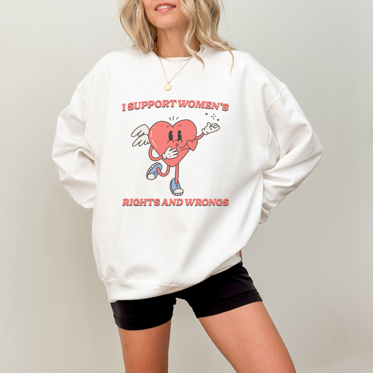 Support Women's Rights & Wrongs Crewneck Womens Eco Friendly Apparel White