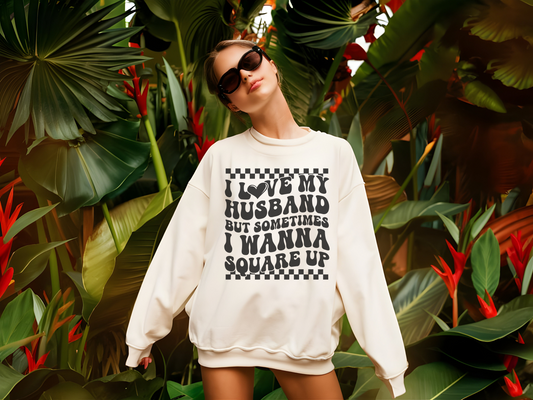I Love My Husband Retro Crewneck Womens Eco Friendly Apparel Sand