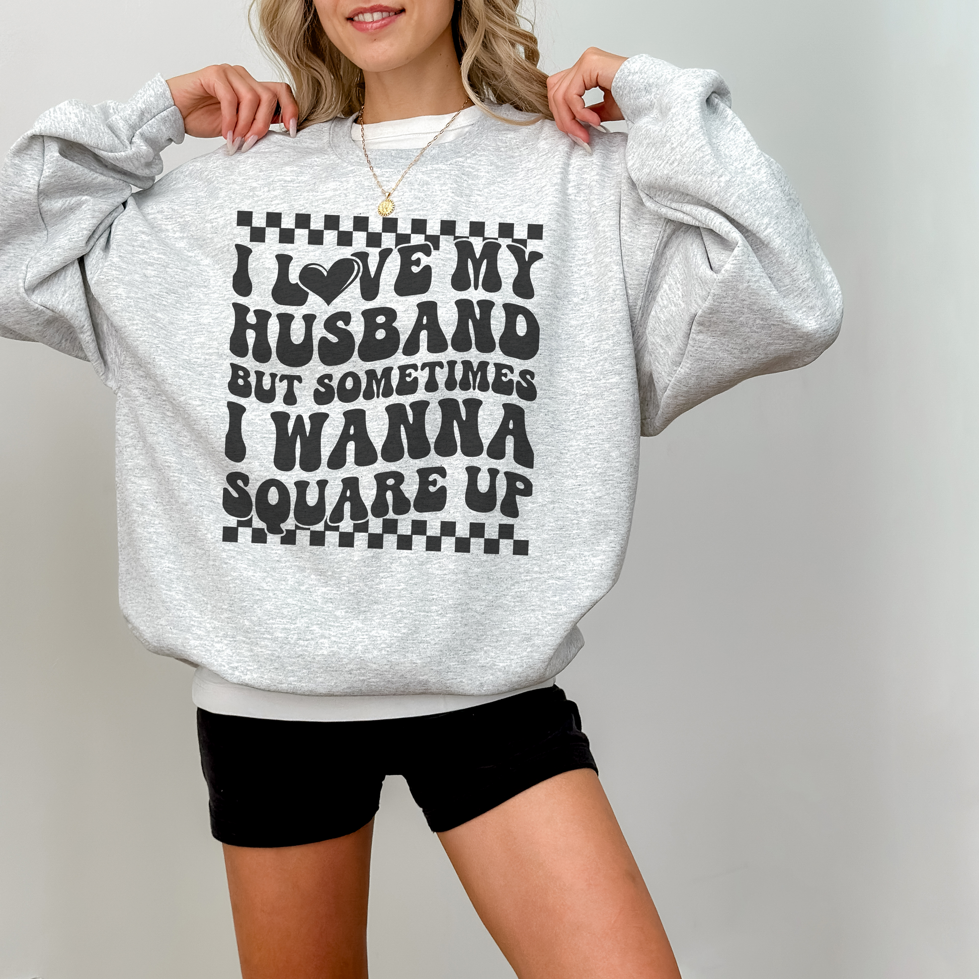 I Love My Husband Retro Crewneck Womens Eco Friendly Apparel Ash