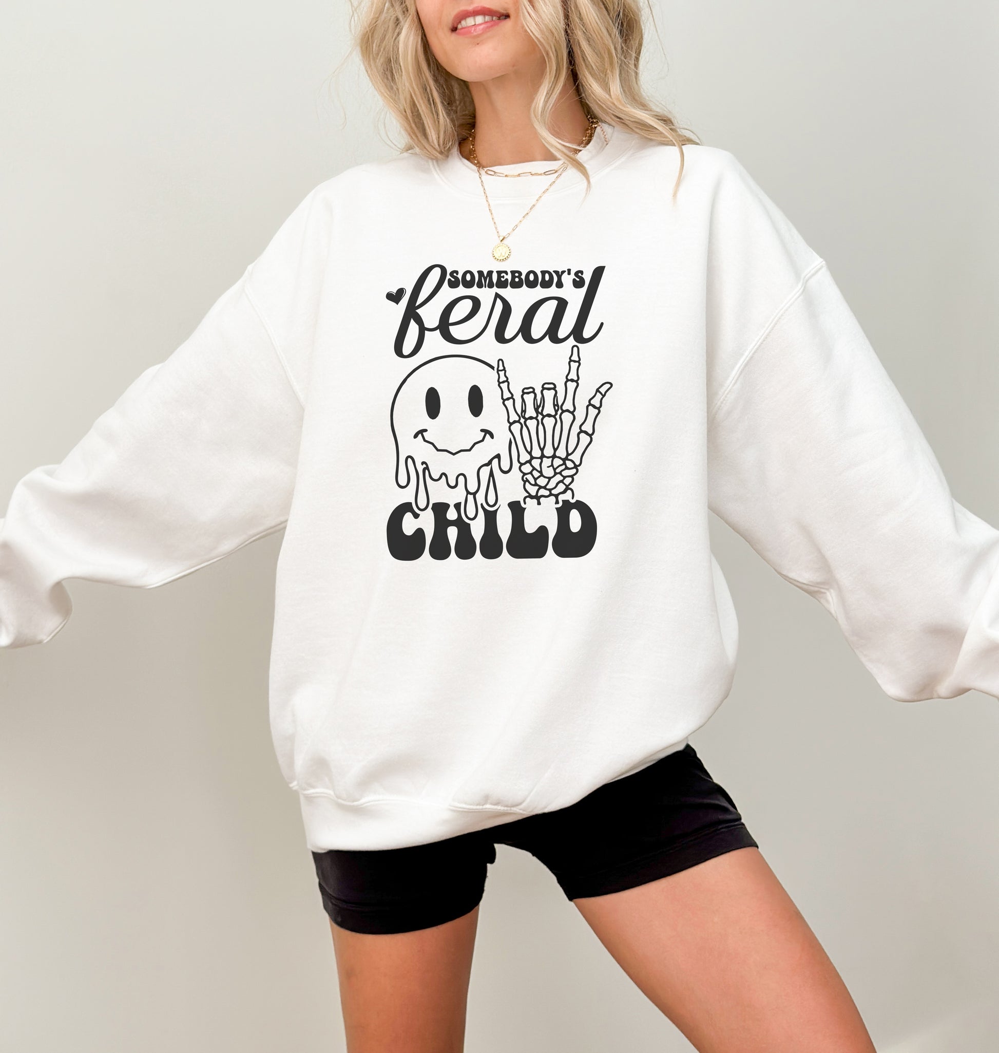 Somebody's Feral Child Crewneck Womens Eco Friendly Apparel White