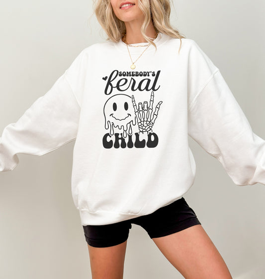 Somebody's Feral Child Crewneck Womens Eco Friendly Apparel White