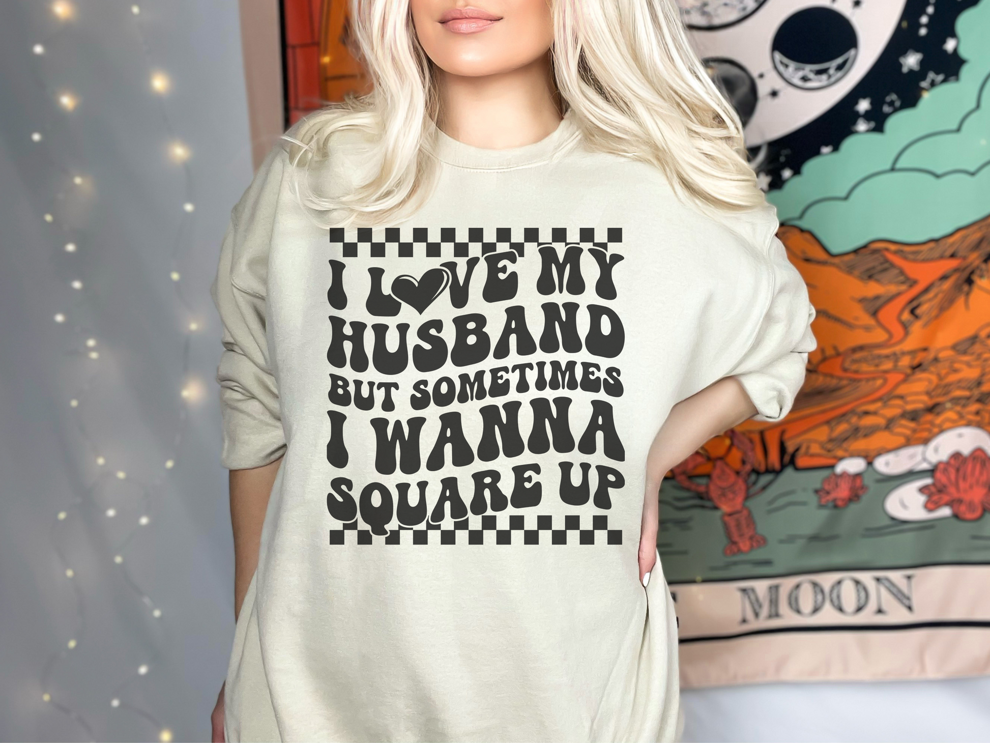 I Love My Husband Retro Crewneck Womens Eco Friendly Apparel