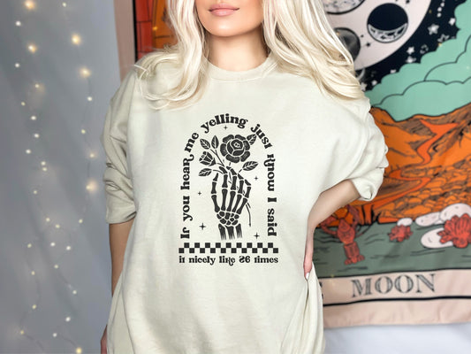 Nice Until I Yell Crewneck Womens Eco Friendly Apparel Sand