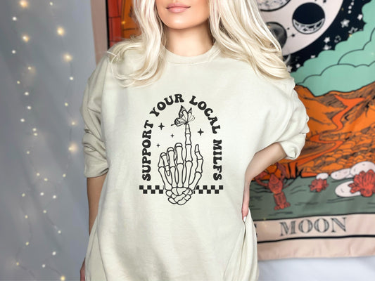Support Your Local MILFs Crewneck Womens Eco Friendly Apparel Sand