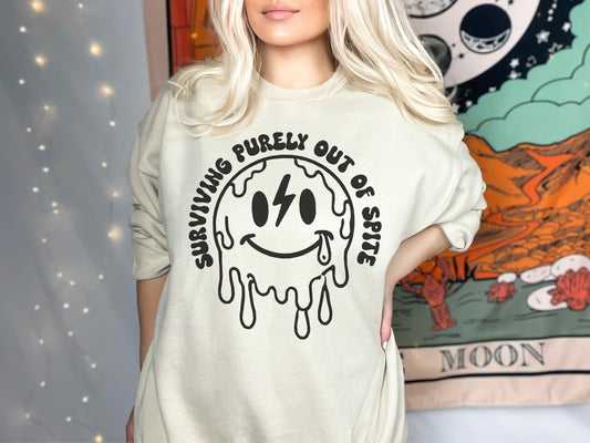 Surviving Purely Out Of Spite Crewneck Womens Eco Friendly Apparel Sand