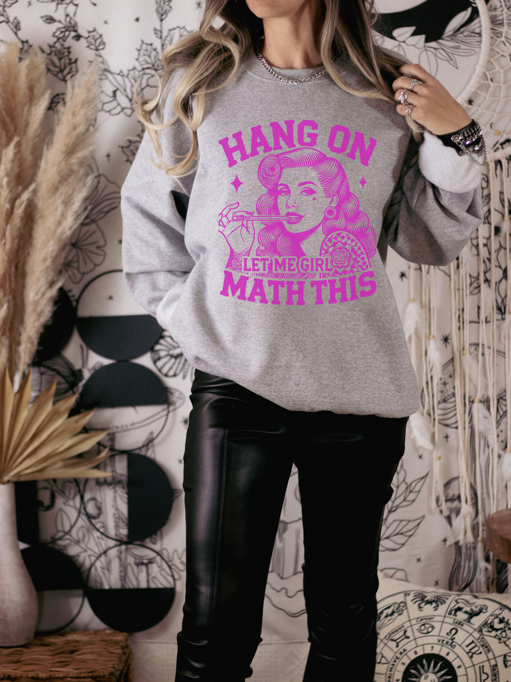 Hang on Let Me Girl Math This Crewneck Womens Eco Friendly Apparel Sport Grey