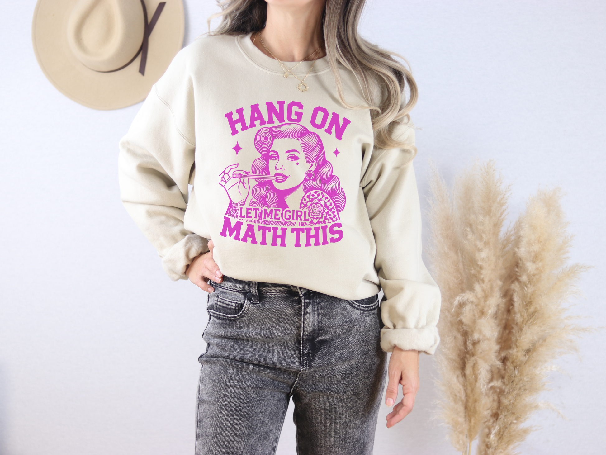 Hang on Let Me Girl Math This Crewneck Womens Eco Friendly Apparel Sand