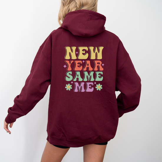 New Year Same Me Retro Hoodie Womens Eco Friendly Apparel Maroon