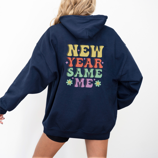 New Year Same Me Retro Hoodie Womens Eco Friendly Apparel Navy