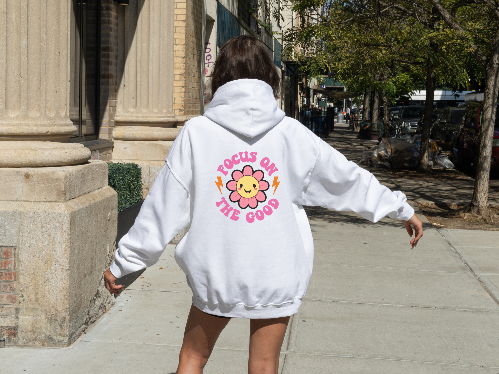 Focus On The Good Hoodie Womens Eco Friendly Apparel White