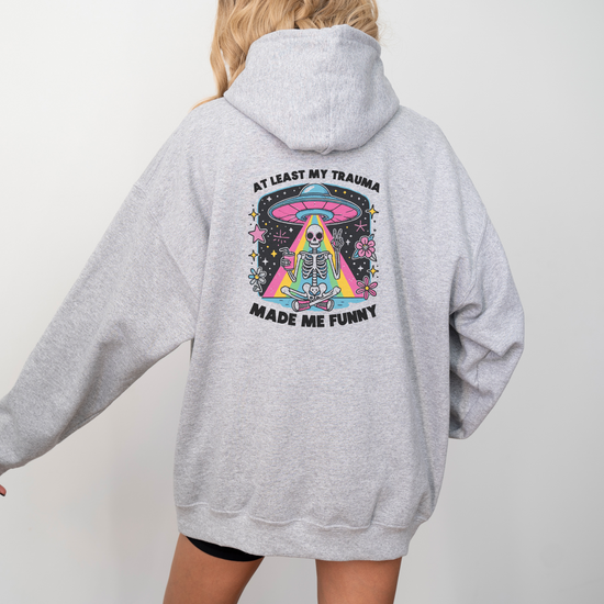 Retro Skeleton Alien Abduction Hoodie Womens Eco Friendly Apparel Sport Grey