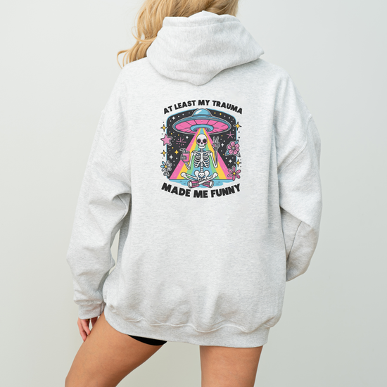 Retro Skeleton Alien Abduction Hoodie Womens Eco Friendly Apparel Ash