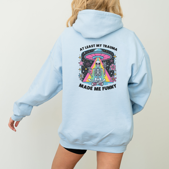 Retro Skeleton Alien Abduction Hoodie Womens Eco Friendly Apparel Light Blue