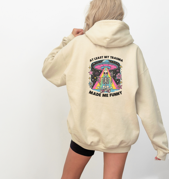 Retro Skeleton Alien Abduction Hoodie Womens Eco Friendly Apparel Sand